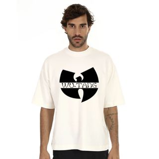 Camiseta de Malha Oversized Wu Tang Clan Logo-Nome Preto