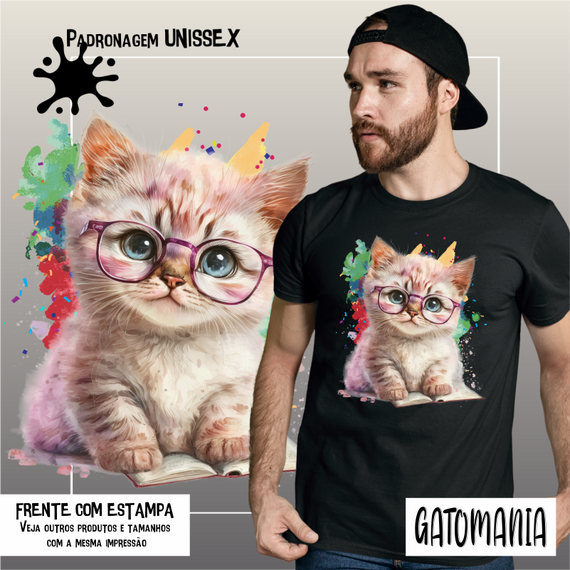 Camiseta Gato Fofo de óculos com livro  Seremcores
