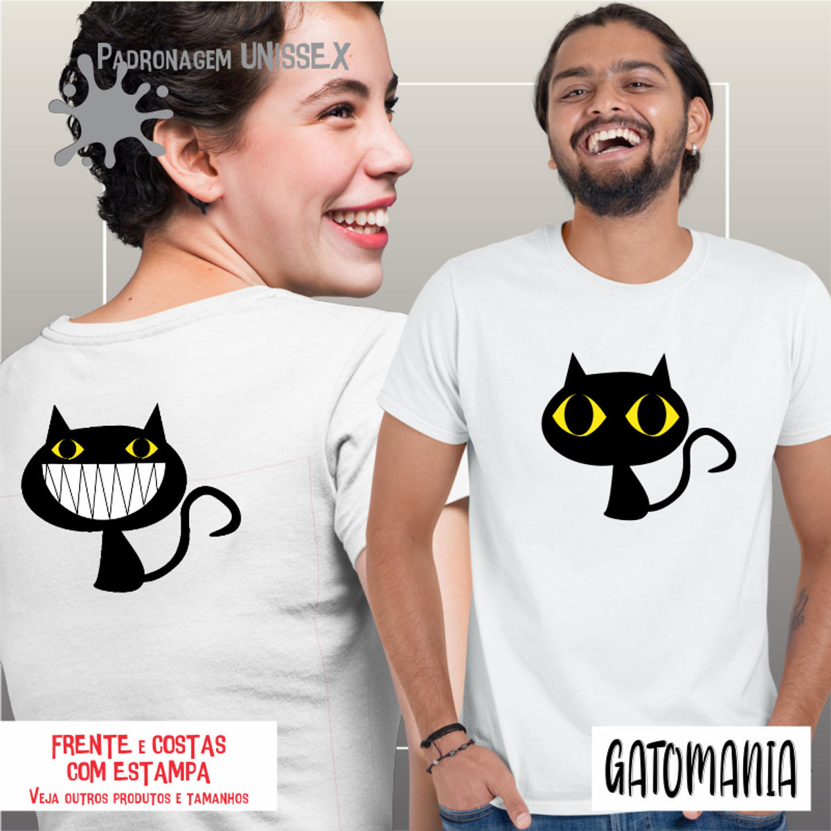 Nome do produto: Camiseta Gato Sorrindo (frente e costas) Seremcores 