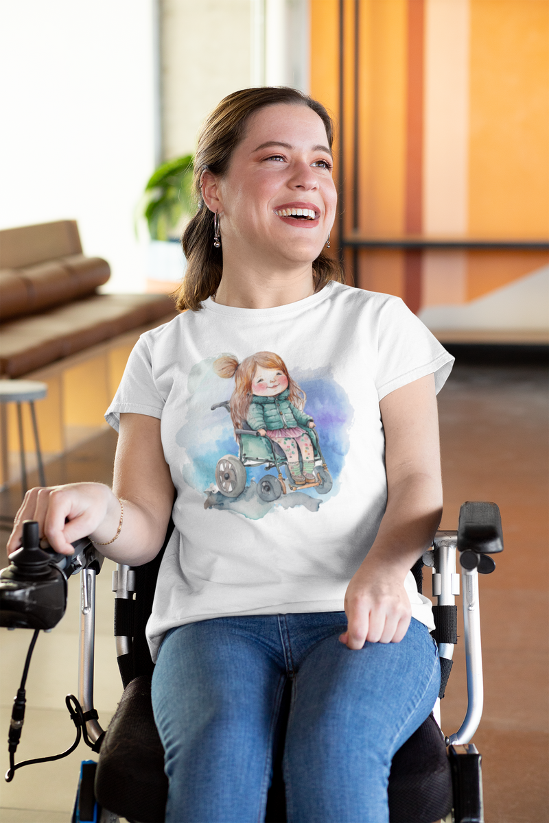 Nome do produto: Camiseta Menina de Cadeira de Rodas