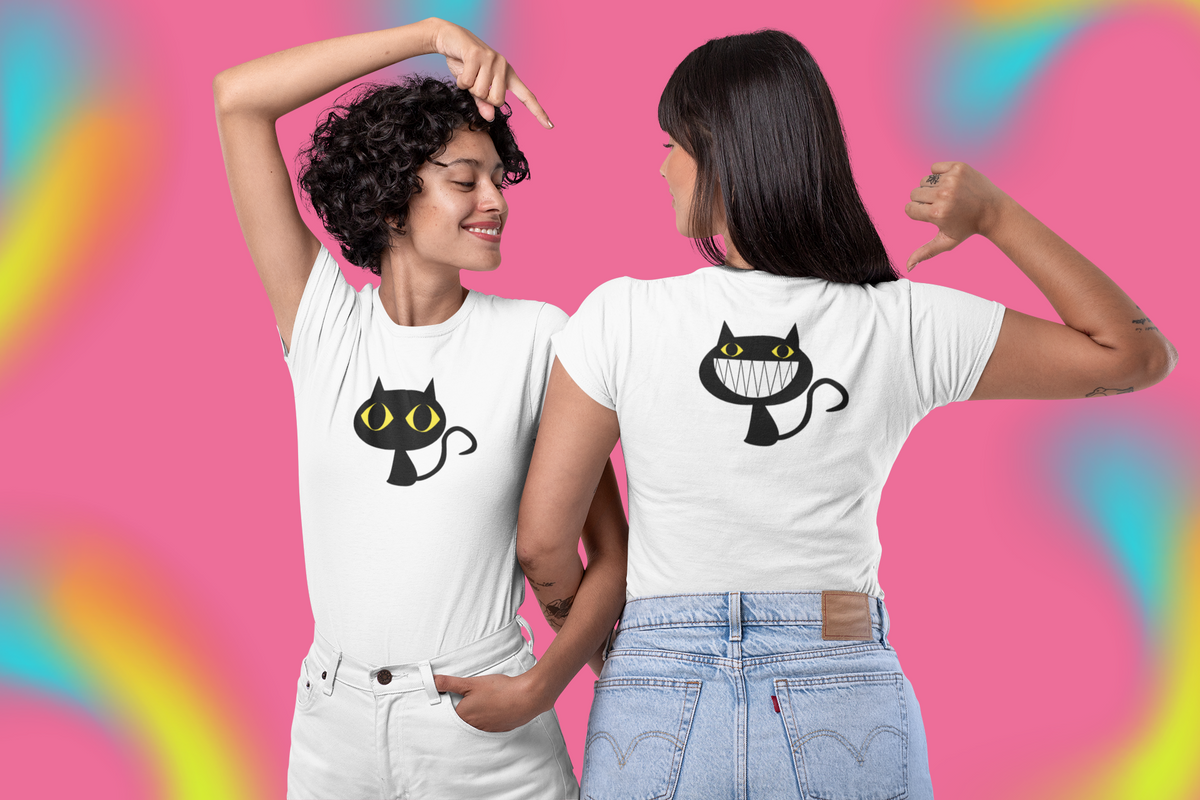 Nome do produto: Camiseta de Gato Preto - Frente&Verso Seremcores 