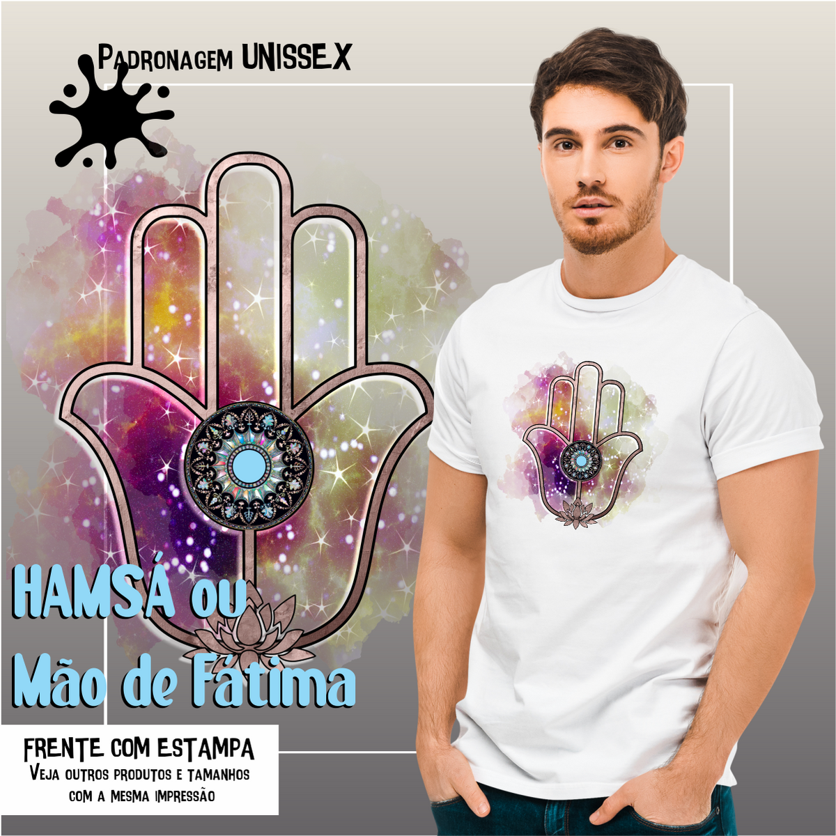 Nome do produto: Camiseta Hamsá Mandala (Proteção) zz Seremcores 