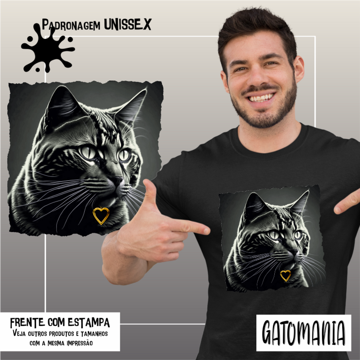 Nome do produto: Camiseta de Gato com medalha Seremcores 