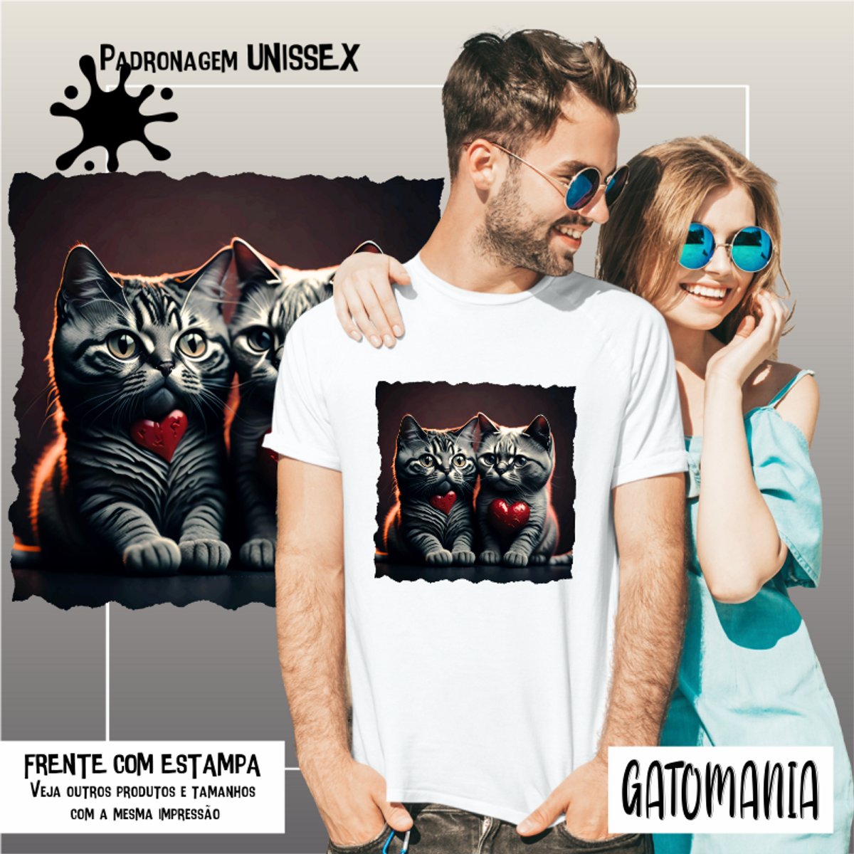 Nome do produto: Camiseta de Gatos Apaixonados Seremcores 
