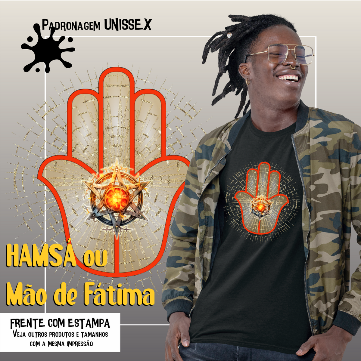 Nome do produto: Camiseta Hamsá Estrela (Proteção)  Seremcores zz