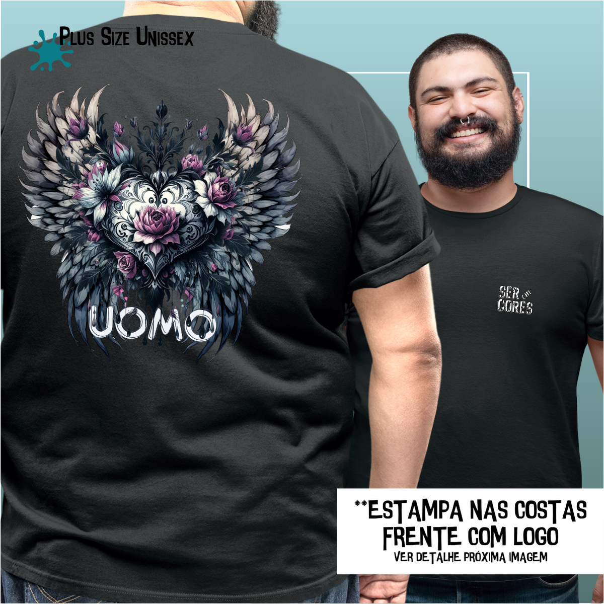 Nome do produto: UOMO e LOGO (frente e costas plus size) Seremcores