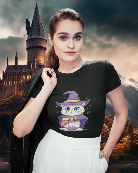 Camiseta Baby Look Wizard Cat