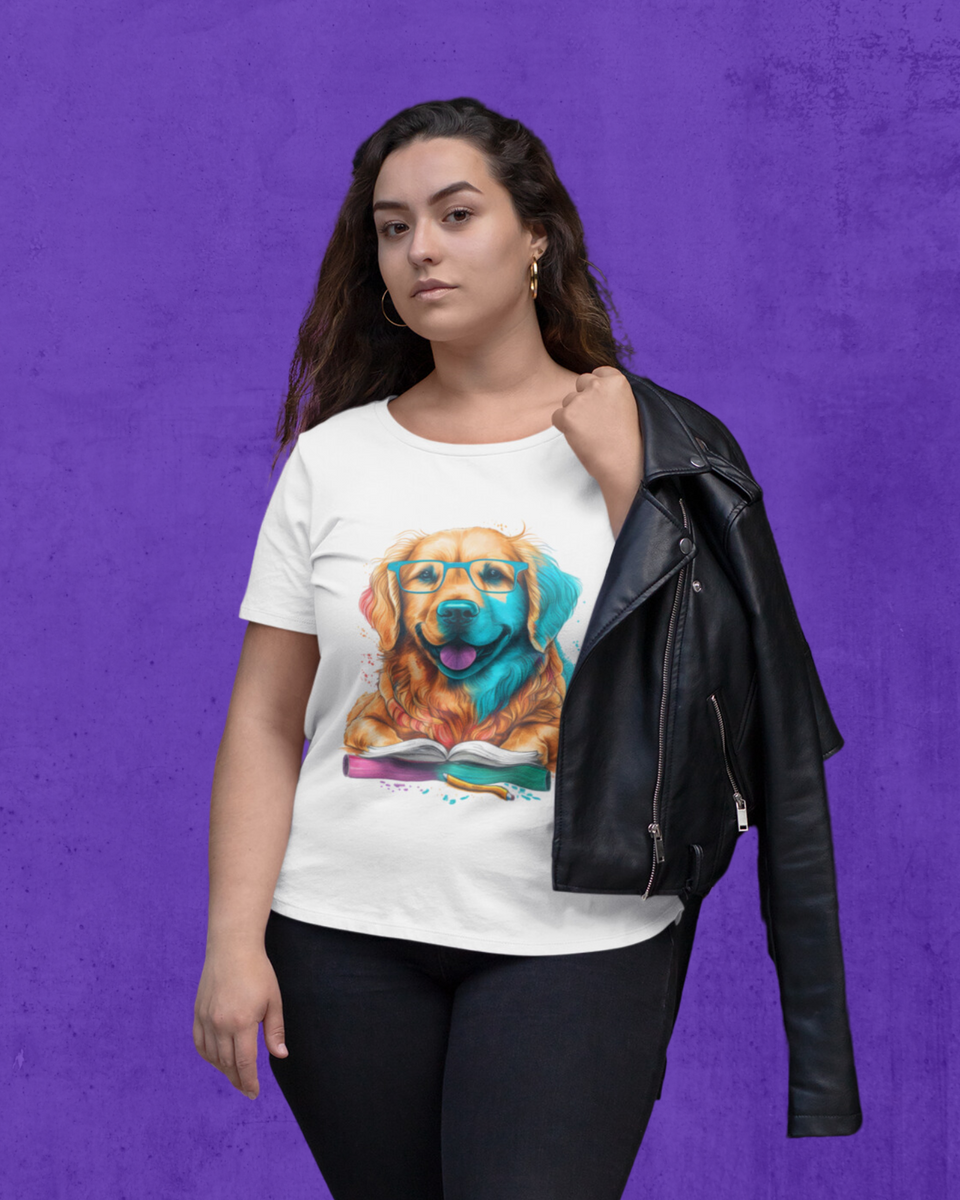 Nome do produto: Camiseta Plus Size Golden Retriever Leitor