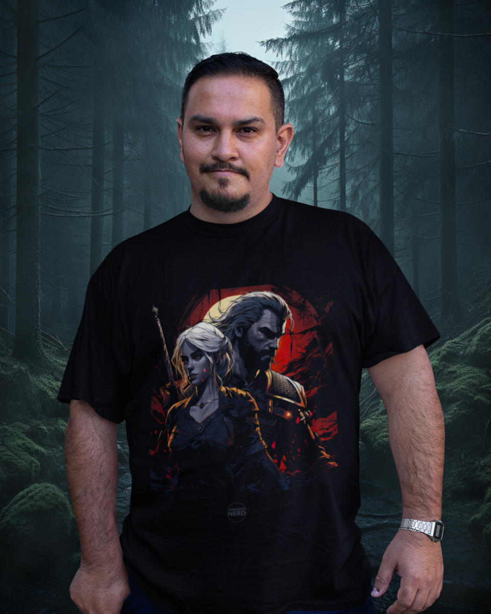 Nome do produto: Camiseta Plus Size The Witcher Geralt e Ciri