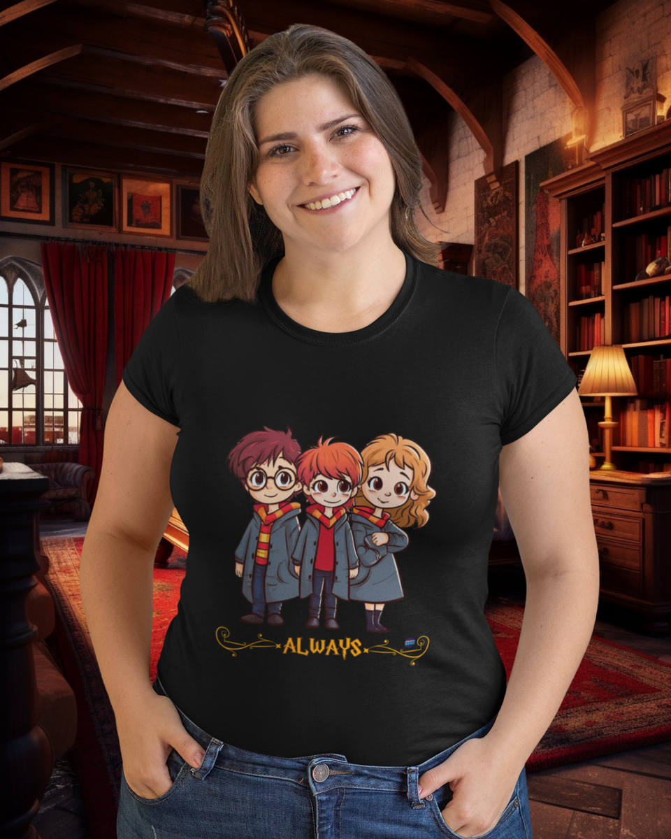 Nome do produto: Camiseta Plus Size Harry, Ron e Hermione