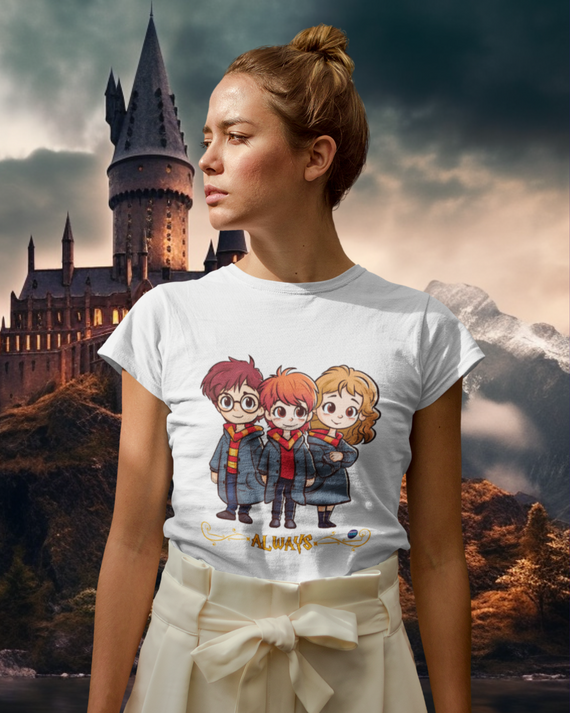 Camiseta Baby Look Harry, Ron e Hermione