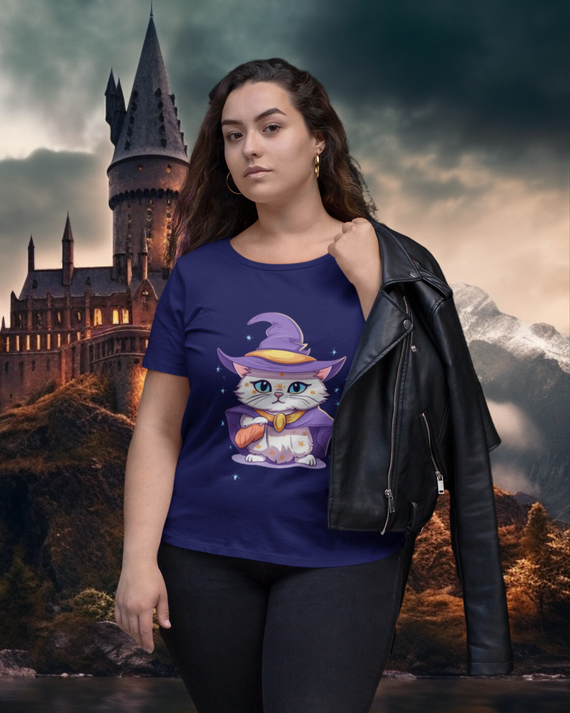 Camiseta Plus Size Wizard Cat