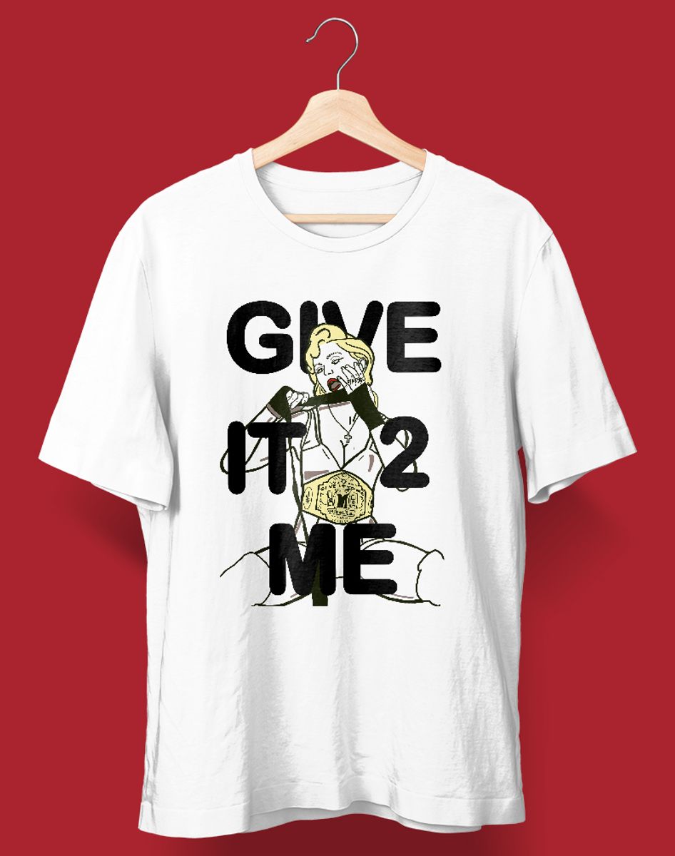 Nome do produto: Camiseta Desenho Give it 2 Me (Madonna) BRANCA/ROSA