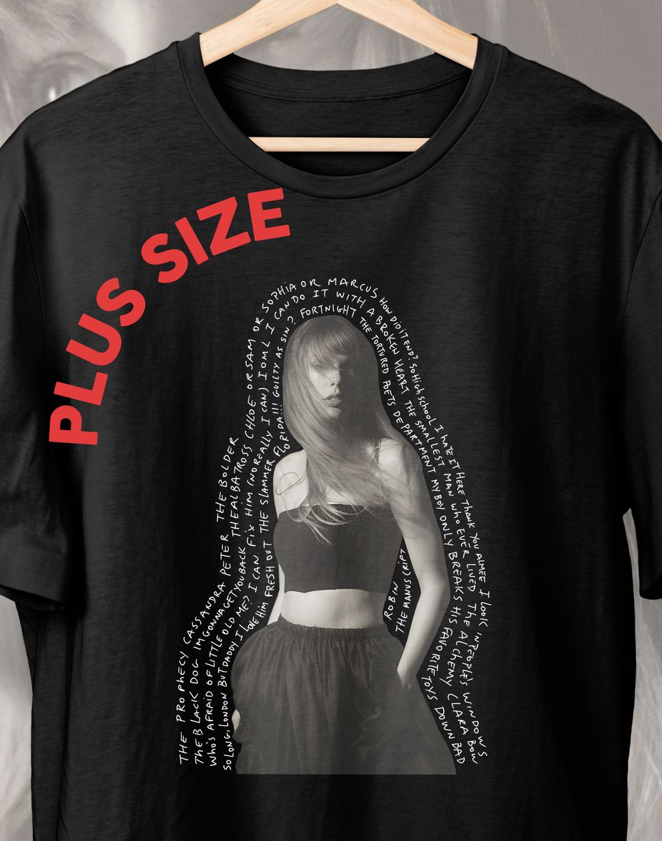 Nome do produto: Camiseta Plus Size Taylor Swift (TTPD Tracklist)