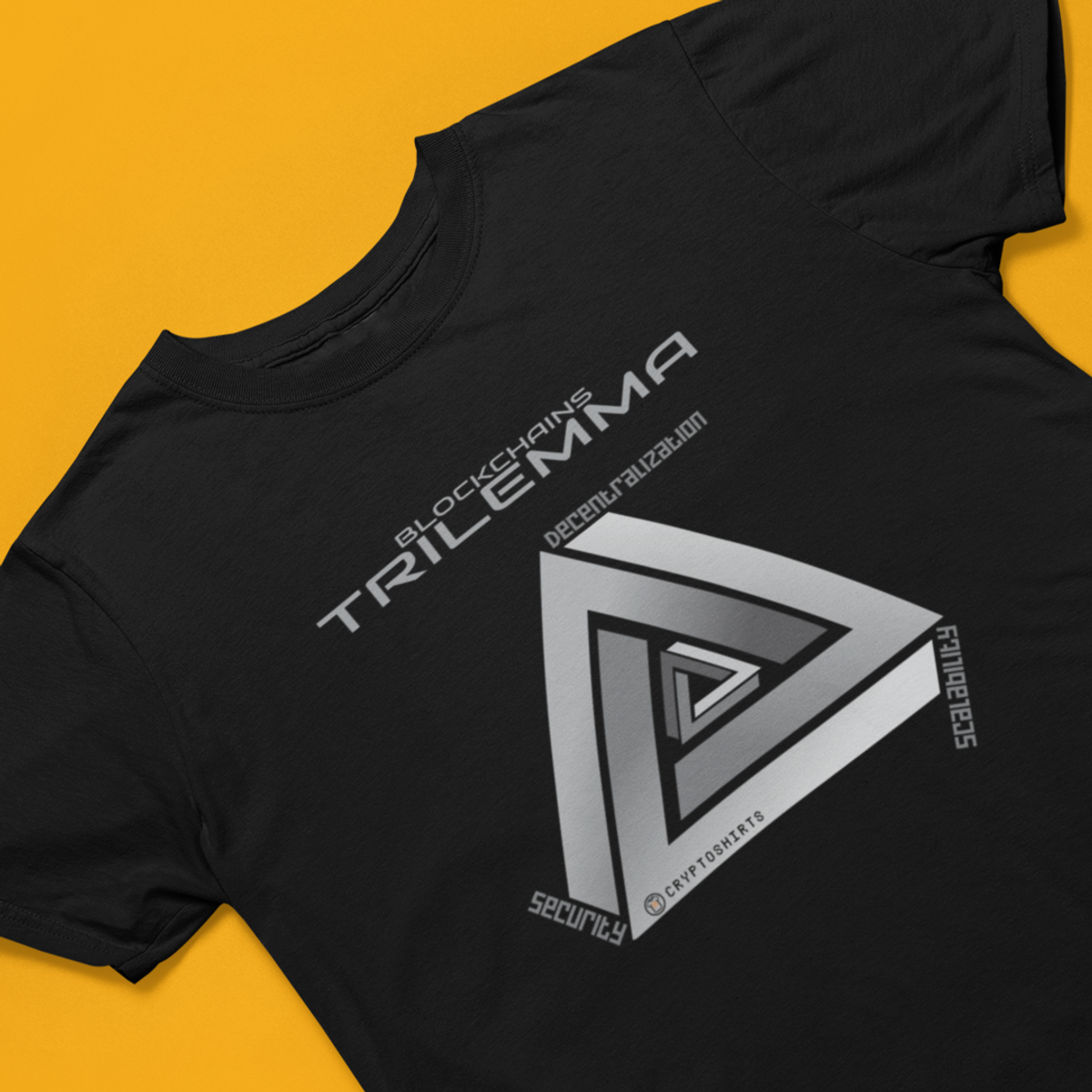 Nome do produto: Camiseta CryptoShirts 22 - Blockchains Trilemma