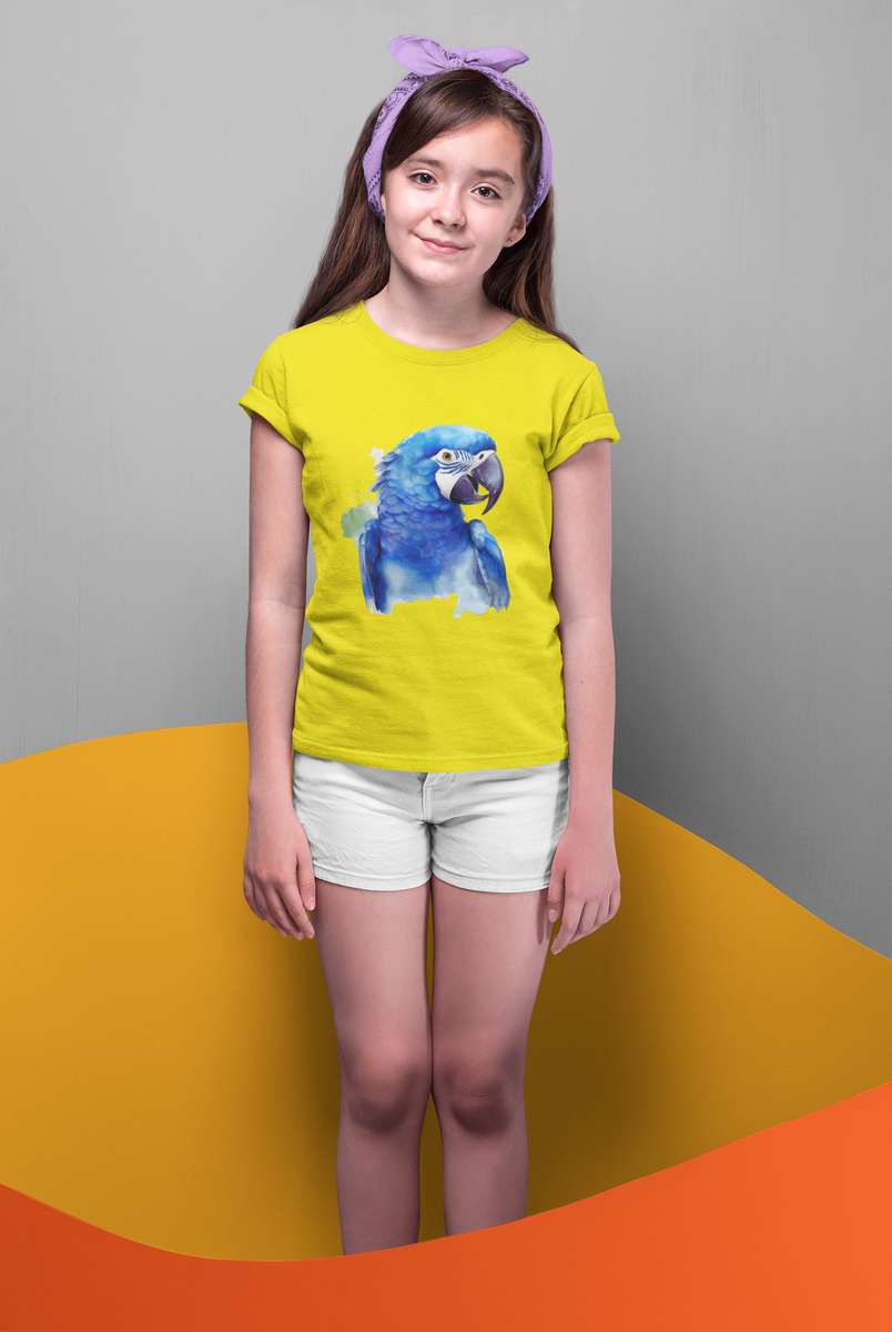 Nome do produto: T-shirt Arara Azul em Aquarela - 10 a 14 anos