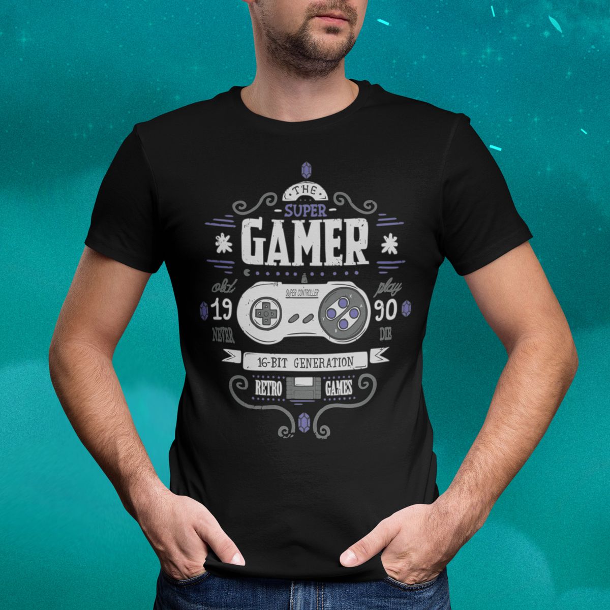 Nome do produto: Camiseta Super Gamer 16-Bit Generation