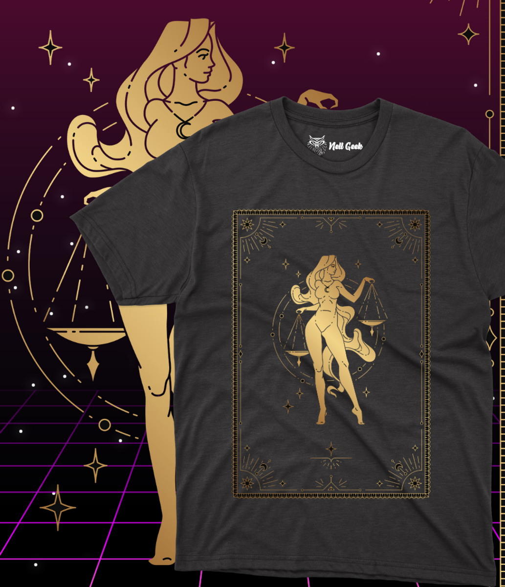 Nome do produto: T-Shirt Quality - Signo Dourado - Libra