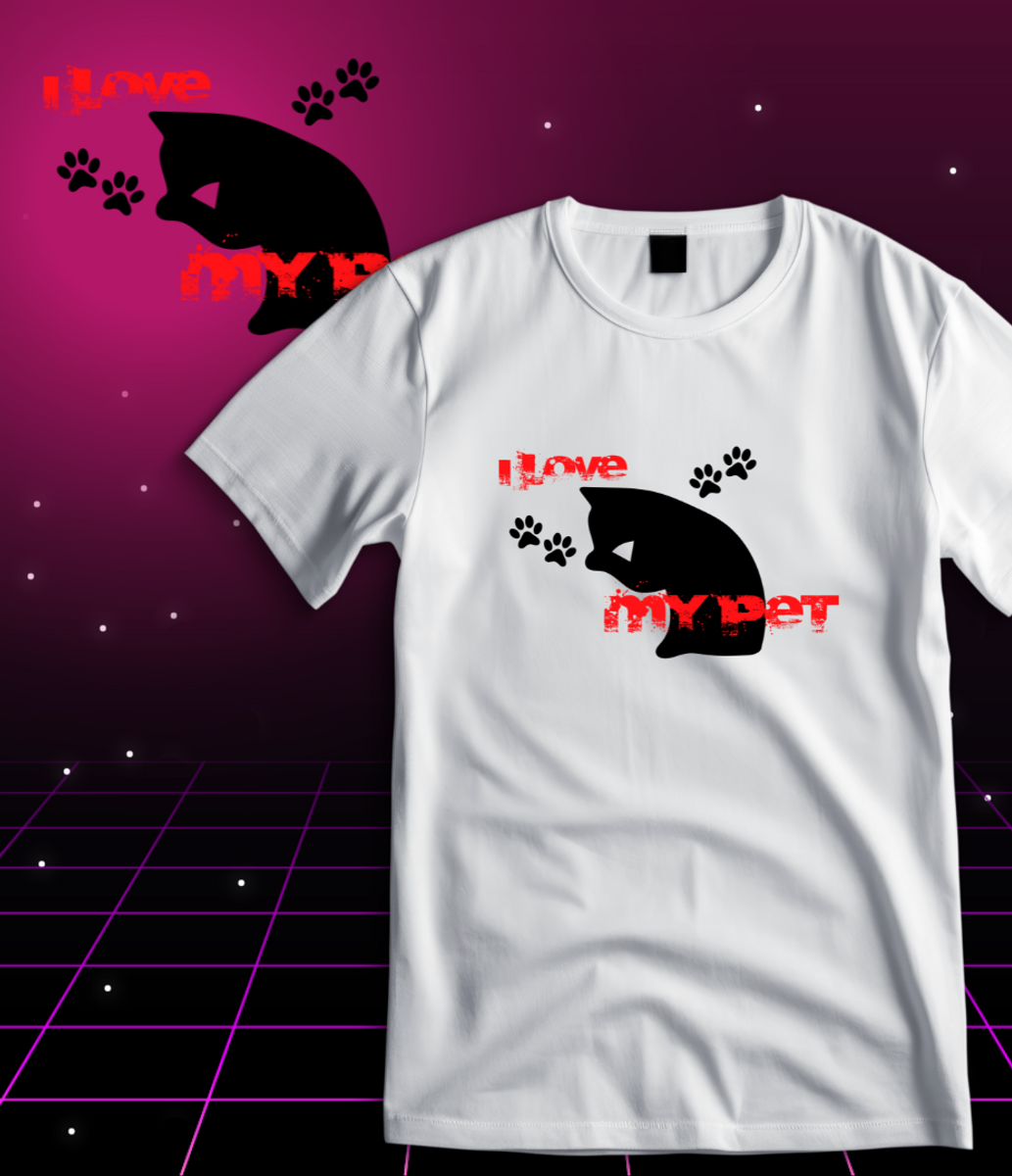 Nome do produto: T-Shirt Quality - I Love My Pet - Banho de Gato