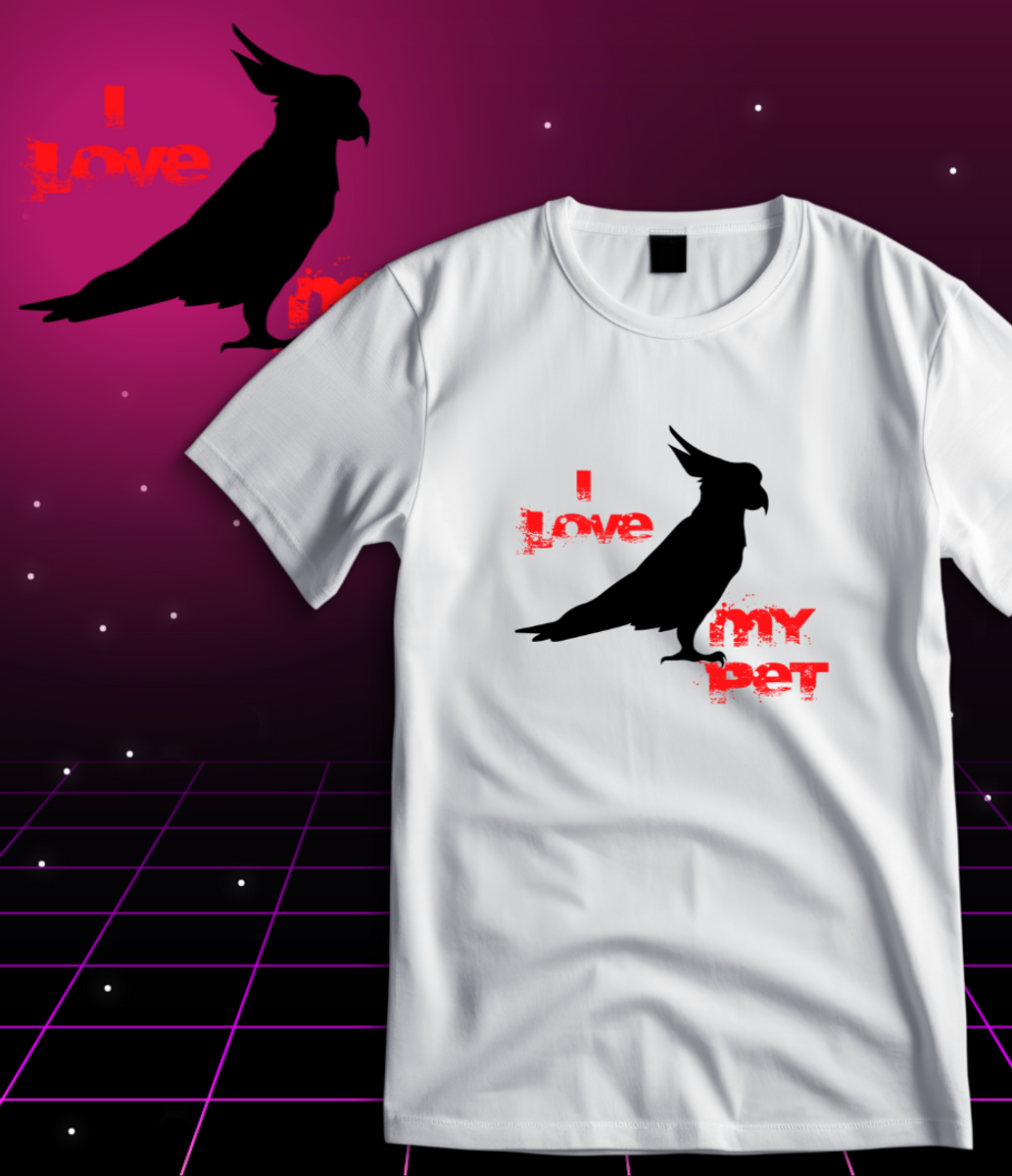 Nome do produto:  T-Shirt Quality - I Love My Pet - Cacatua