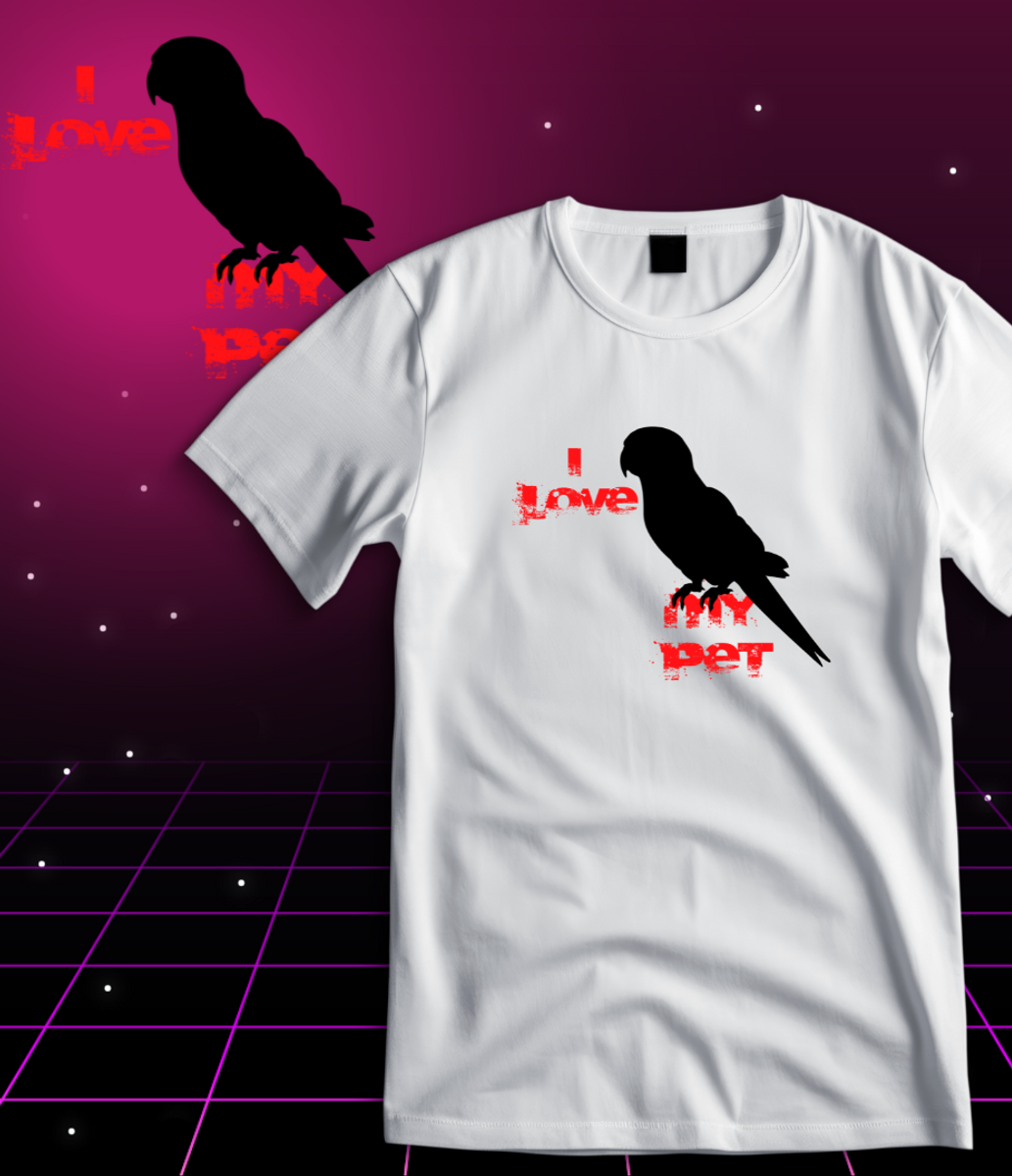 Nome do produto: T-Shirt Quality - I Love Pet - Papagaio