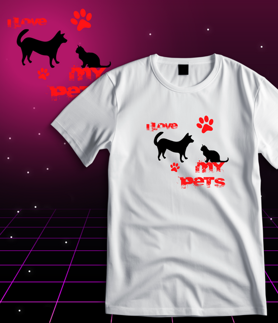 T-Shirt Quality - I Love My Pet - Cão e Gato