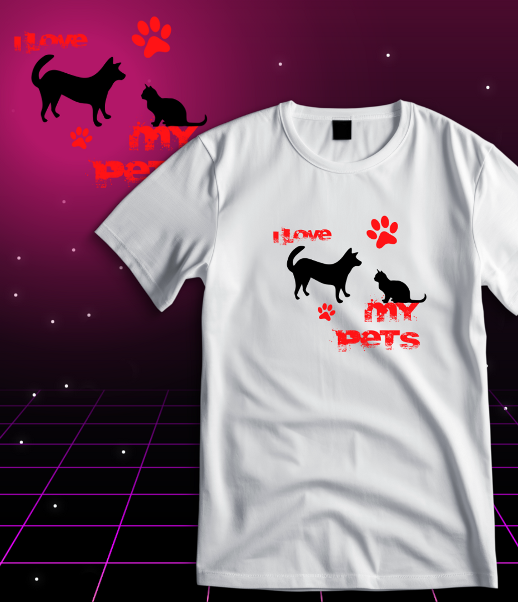 Nome do produto: T-Shirt Quality - I Love My Pet - Cão e Gato