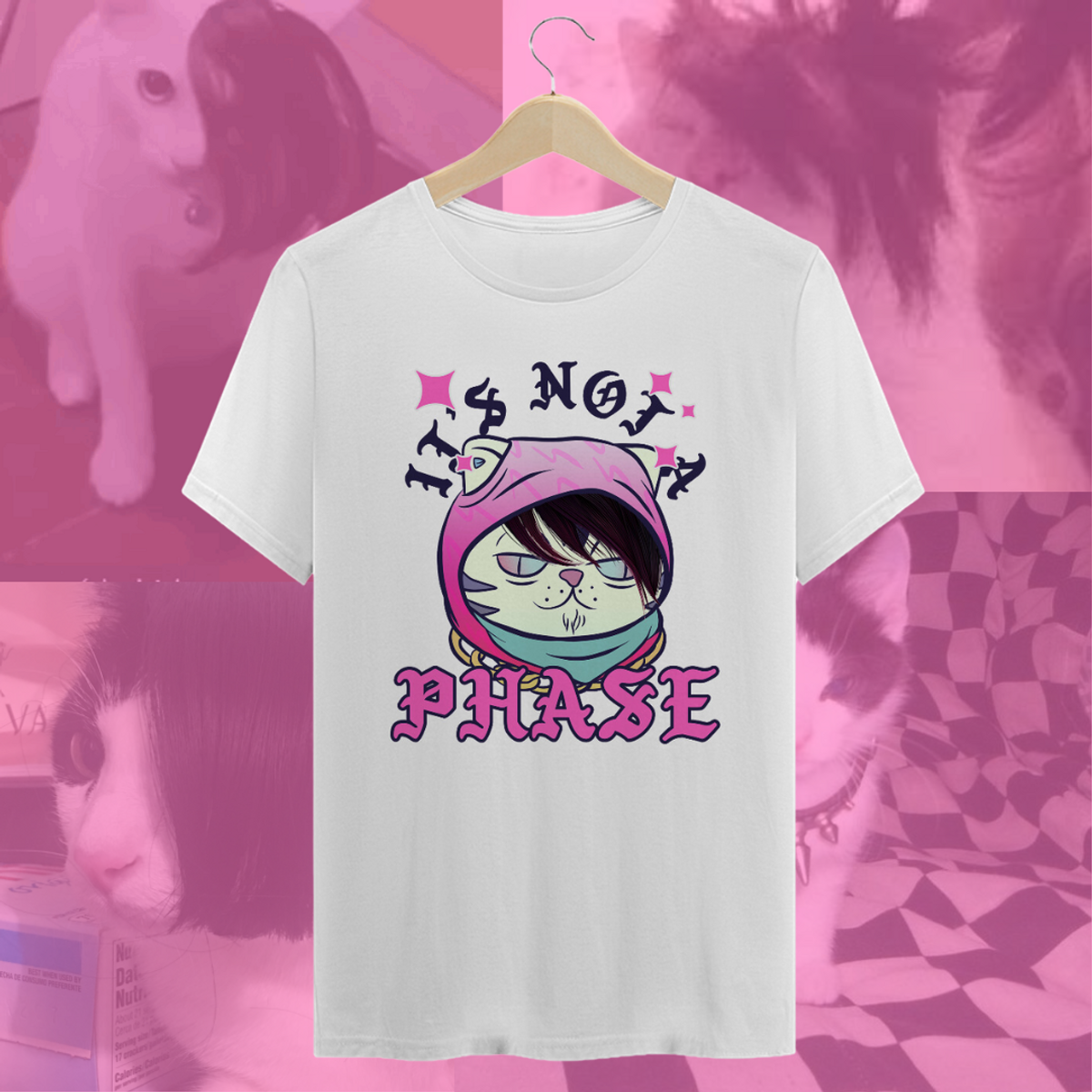 Nome do produto: Camiseta It\'s Not a Phase - Emo Cat