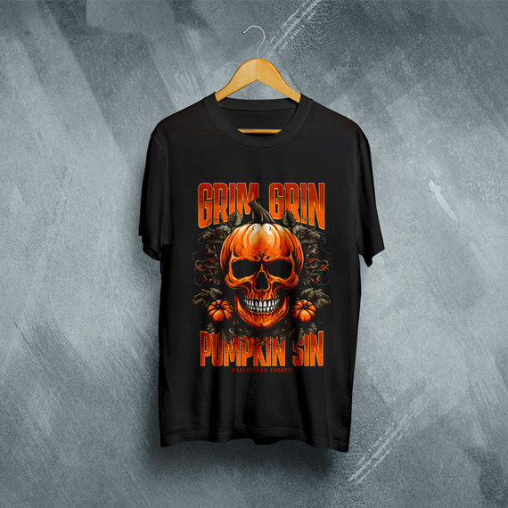 Camiseta Plus Size Vivax - Grim Grin Pumpkin
