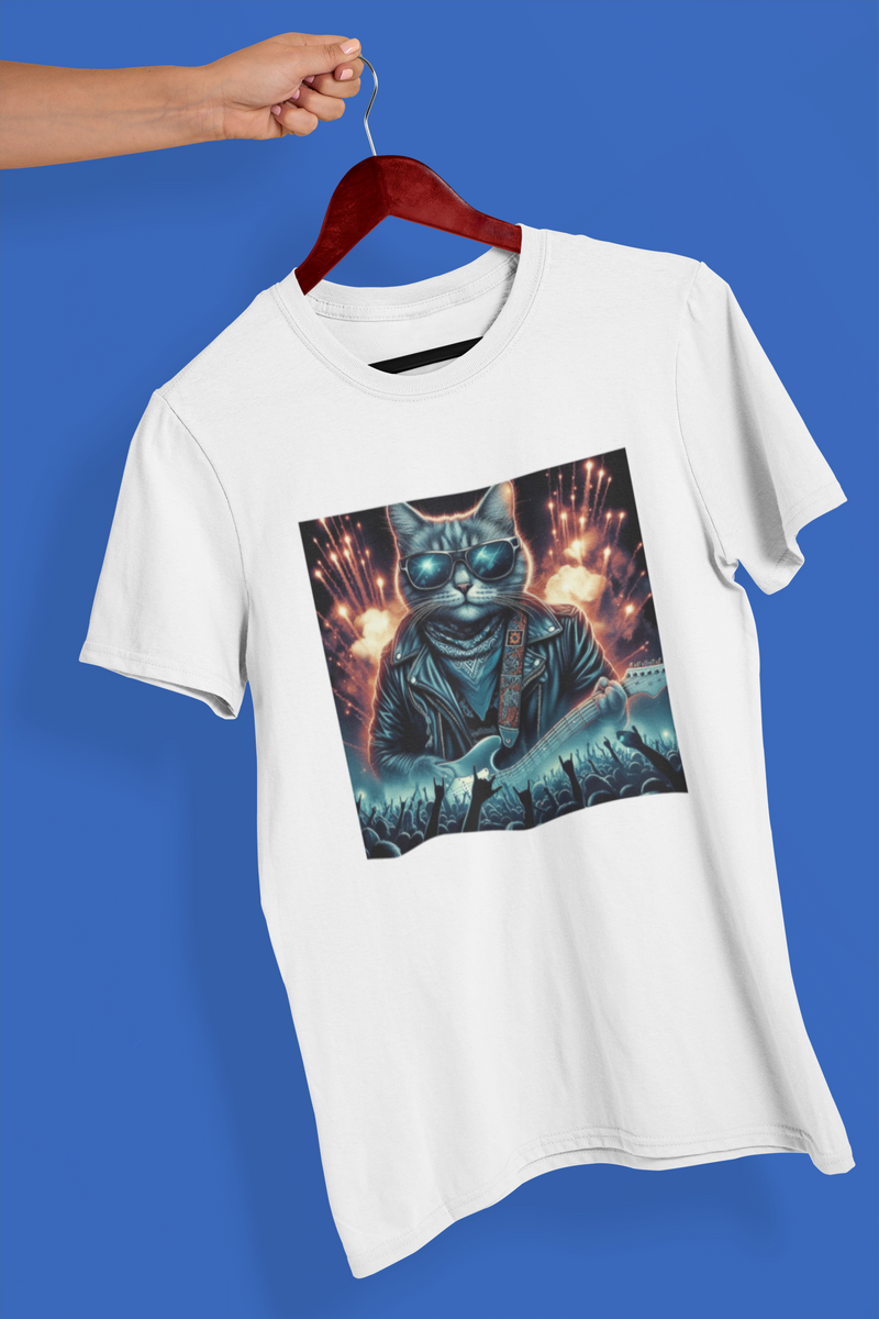 Nome do produto: Camiseta Unissex - Gato de Guitarra 