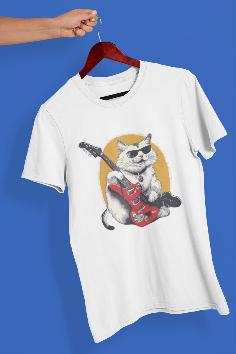 Nome do produto: Camiseta Unissex - Gato de Guitarra 