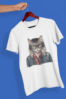Camiseta Unissex - Gato de Jaqueta Jeans