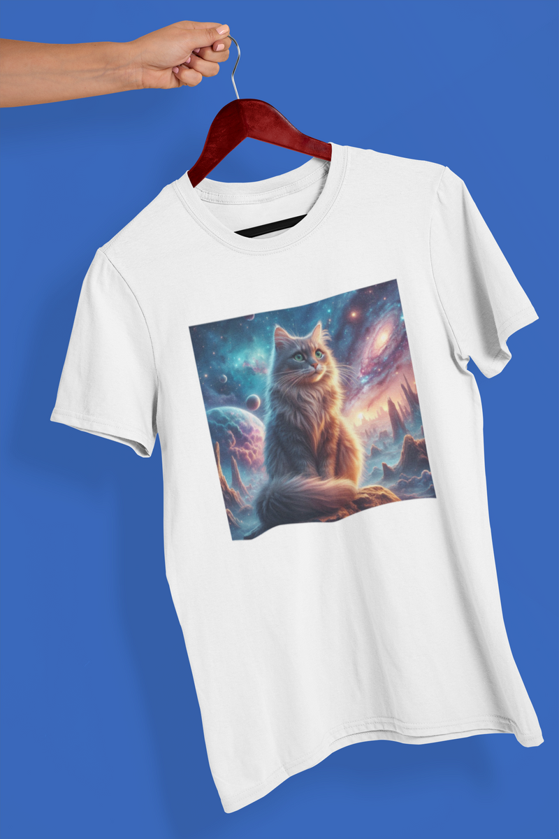 Nome do produto: Camiseta Unissex - Gato na galáxia