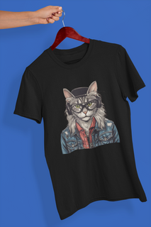 Nome do produtoCamiseta Unissex - Gato de Jaqueta Jeans