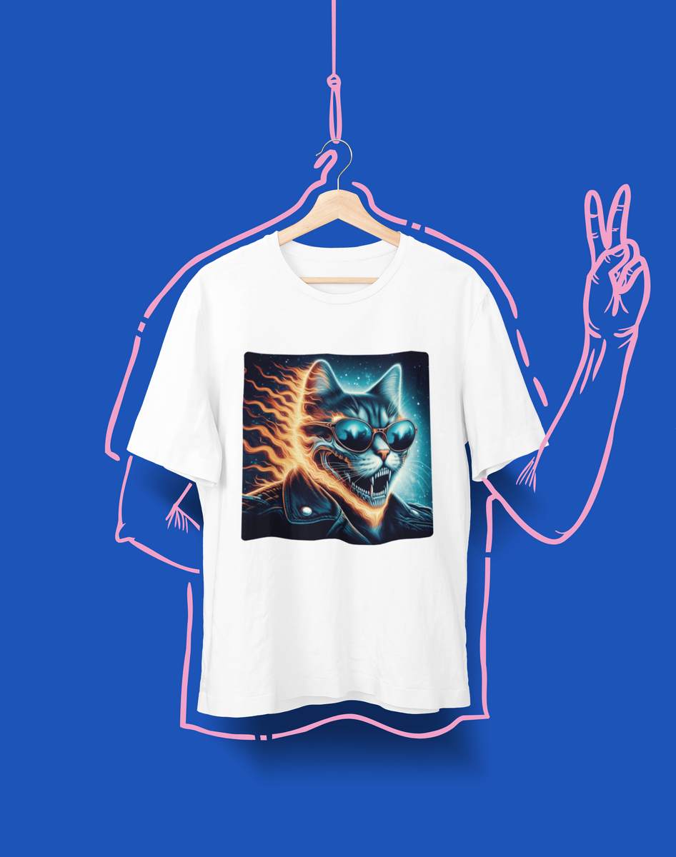 Nome do produto: Camiseta Unissex - Gato Motoqueiro Fantasma