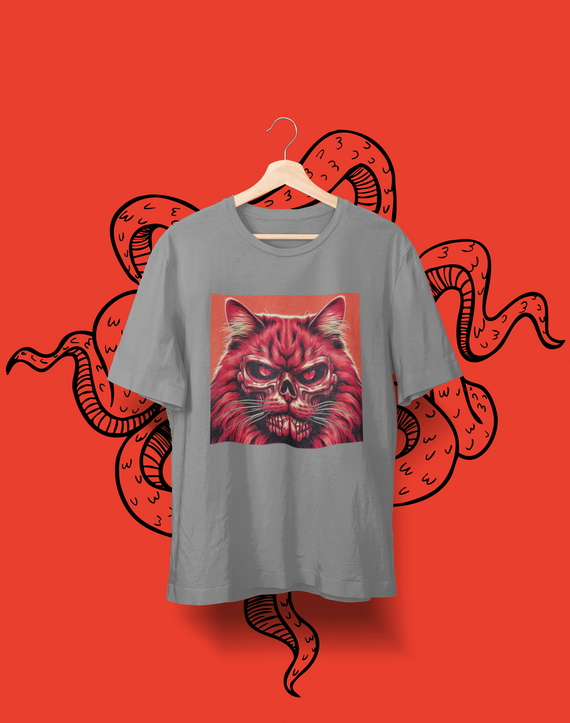 Camiseta Estonada - Gato Caveira Vermelha 