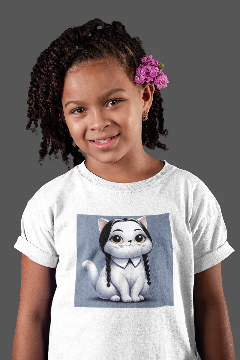 Nome do produto: Camiseta Infantil - Gatinha Addams