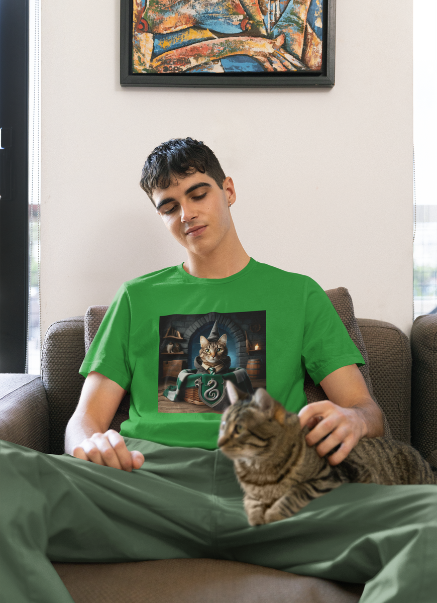 Nome do produto: Camiseta Unissex - Gato Potter Sonserina 