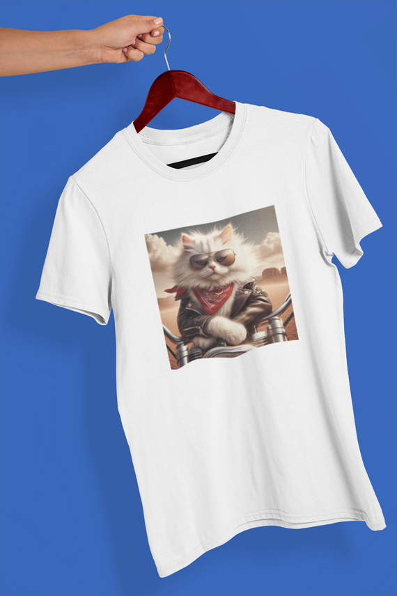 Camiseta Unissex - Gato jaqueta de couro 