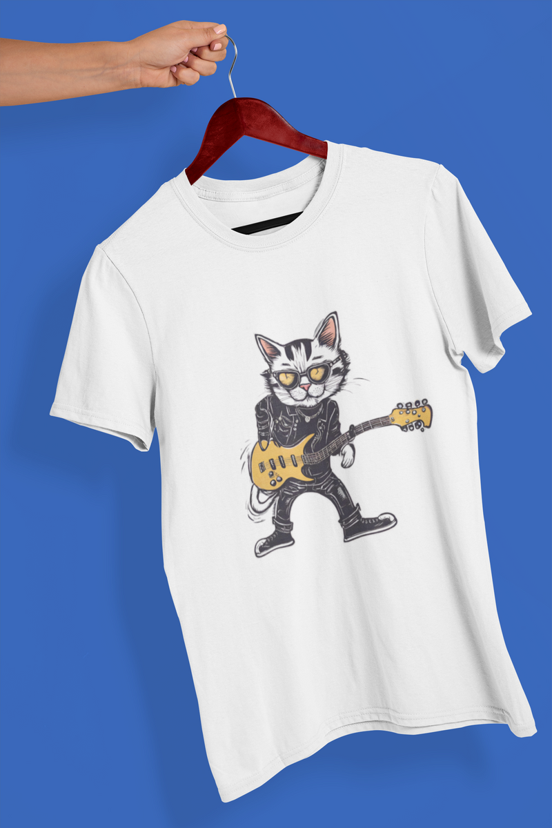 Nome do produto: Camiseta Unissex - Gato de Guitarra 