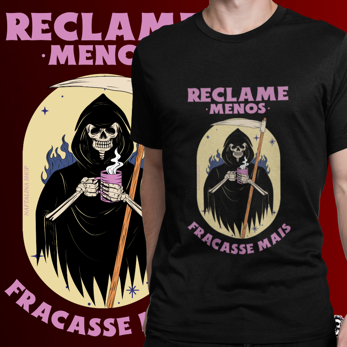 Nome do produto: CAMISETA - RECLAME MENOS, FRACASSE MAIS (PRETA)