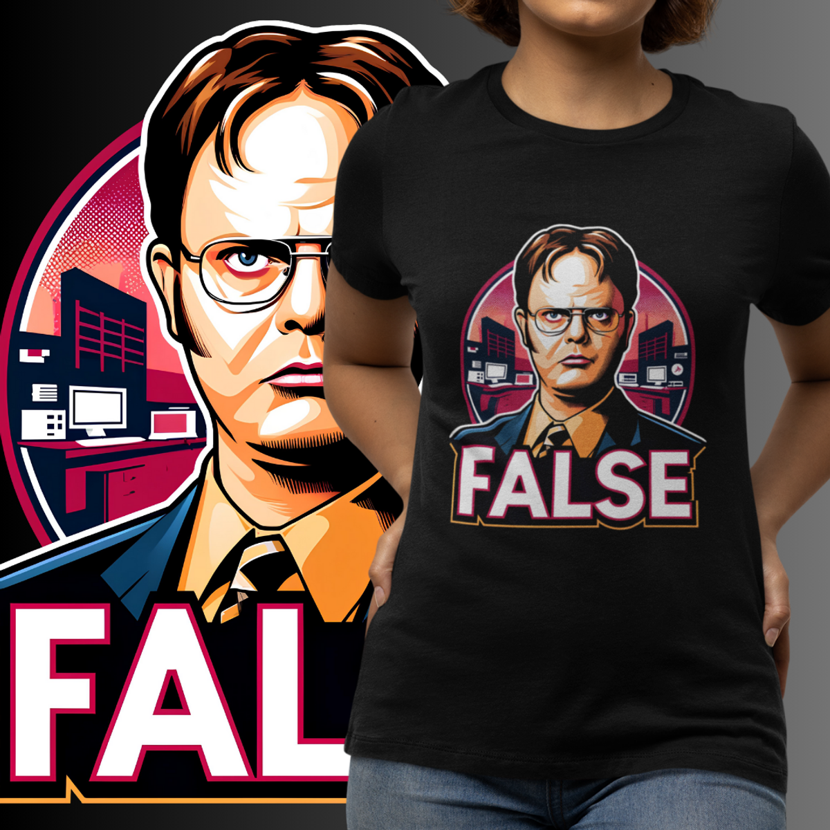 Nome do produto: BABY LOOK - DWIGHT: FALSE - THE OFFICE (Preta)