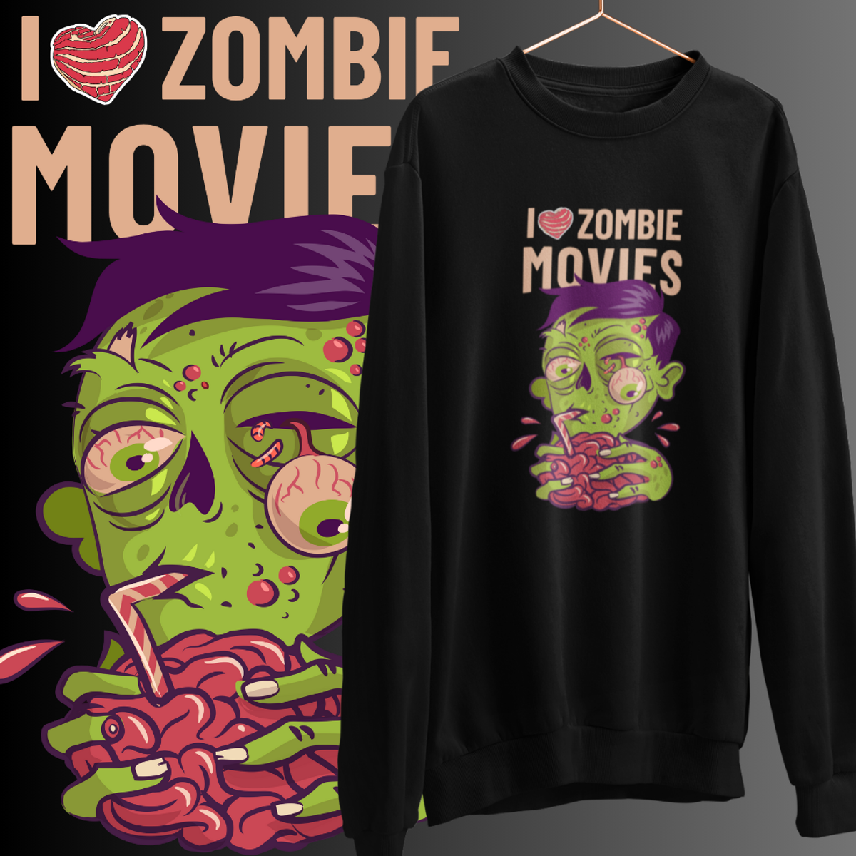 Nome do produto: MOLETOM - I LOVE ZOMBIE MOVIES