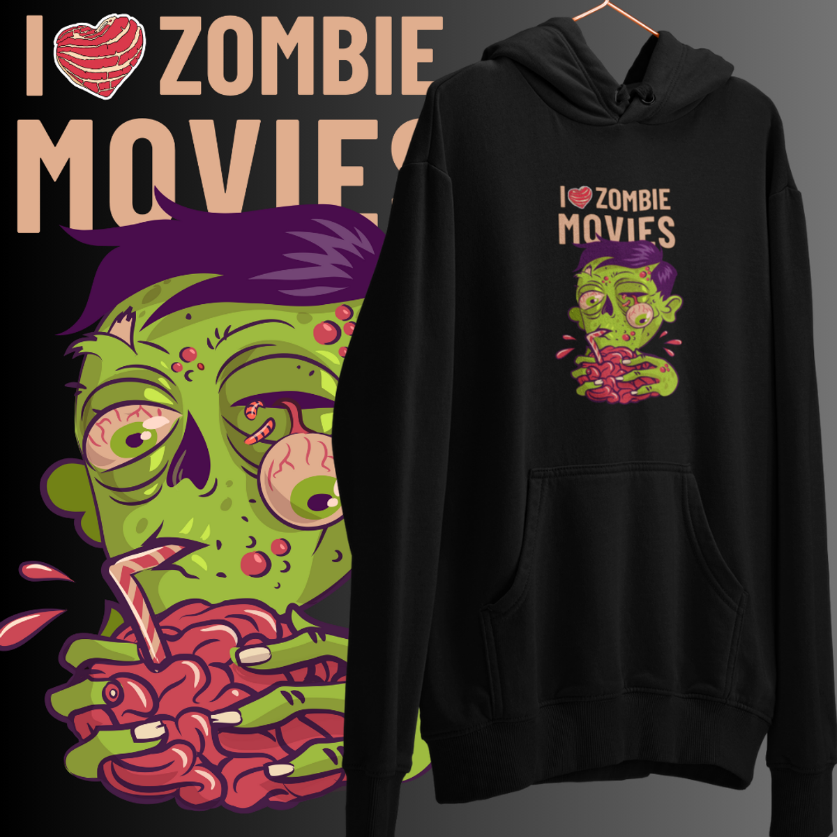 Nome do produto: MOLETOM CANGURU - I LOVE ZOMBIE MOVIES