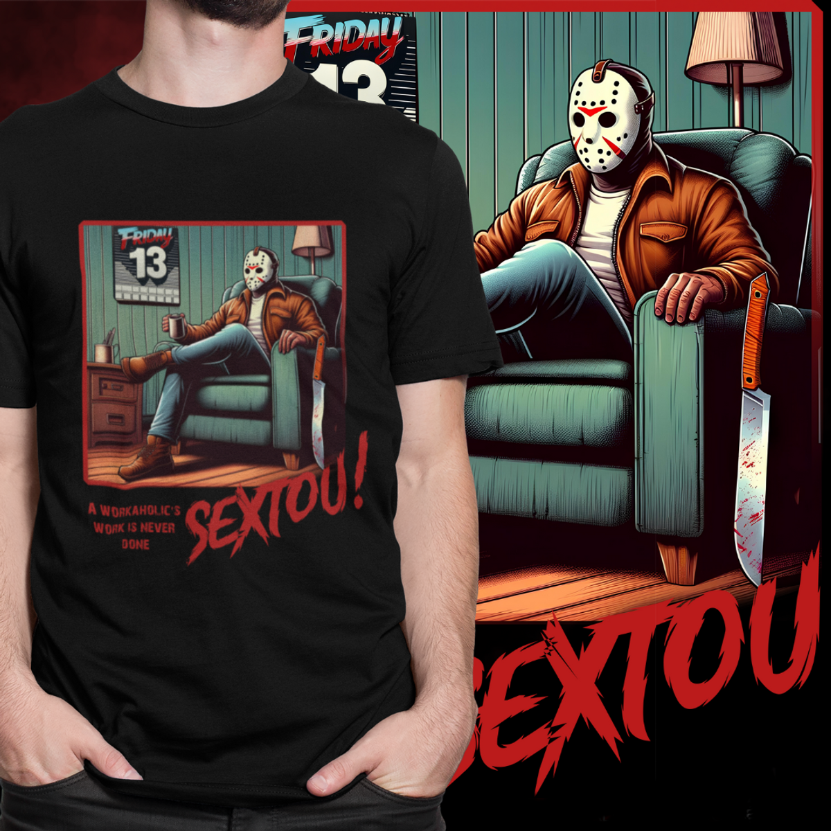 Nome do produto: CAMISETA - SEXTOU COM JASON - PRETA