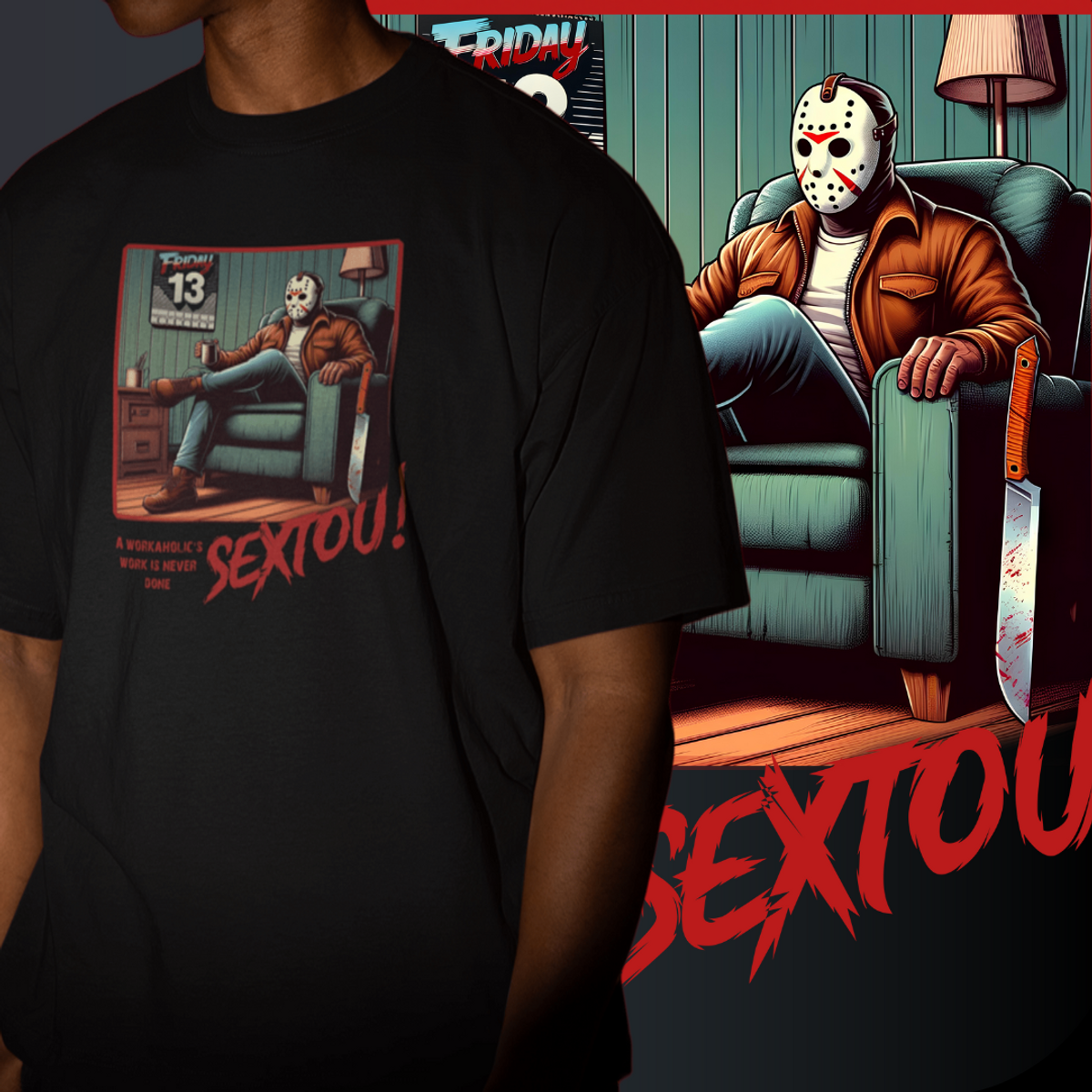 Nome do produto: CAMISETA OVERSIZED - SEXTOU COM JASON (PRETA)