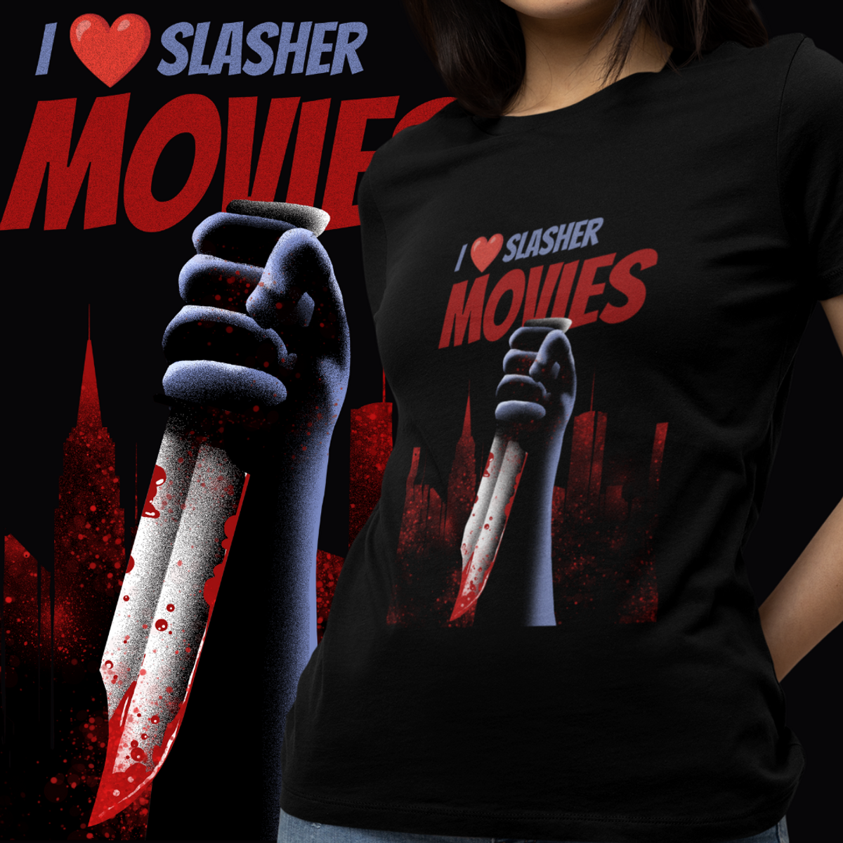 Nome do produto: BABY LOOK - I LOVE SLASHER MOVIES (PRETA)