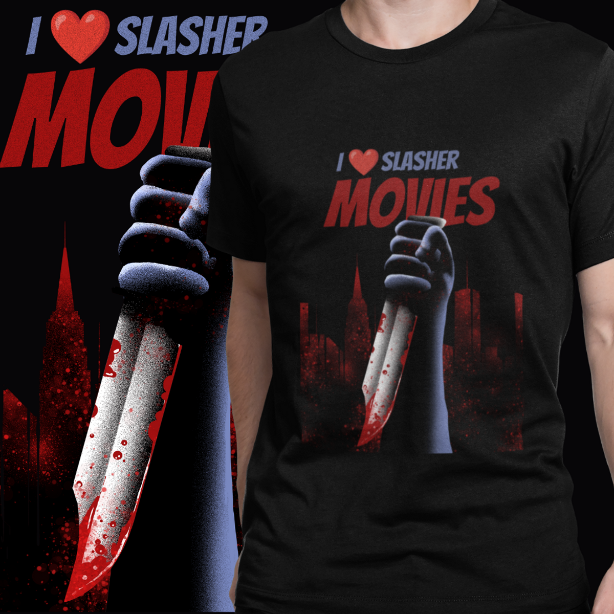 Nome do produto: CAMISETA - I LOVE SLASHER MOVIES (PRETA)