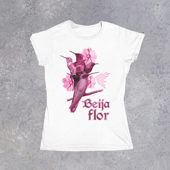 Camiseta Baby Long Beija Flor Rosa