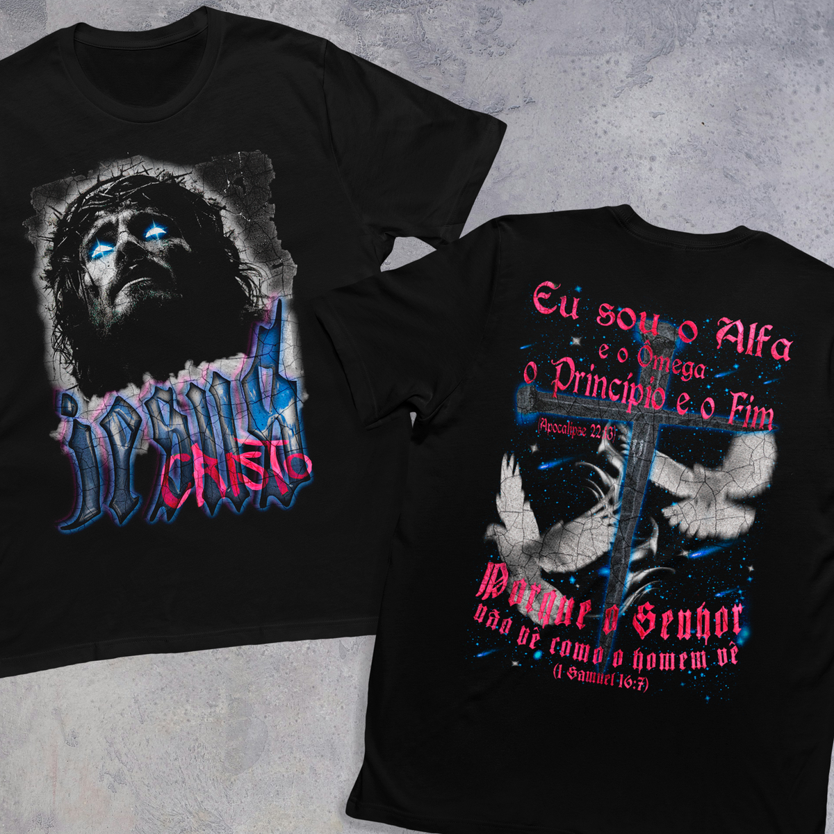 Nome do produto: Camiseta Jesus Cristo Alfa e Ômega Versal.ene